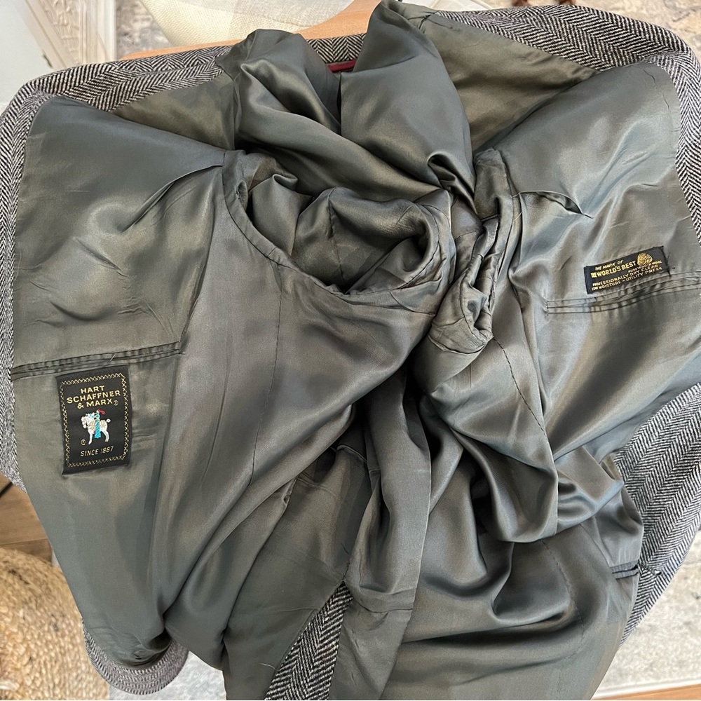 Vintage Herringbone Blazer 100% Wool Black Hart Schaffner Marx - Picture 7 of 12